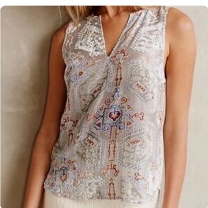 Anthropologie HD in Paris Medium silk rayon velvet metallic tank top shiny print